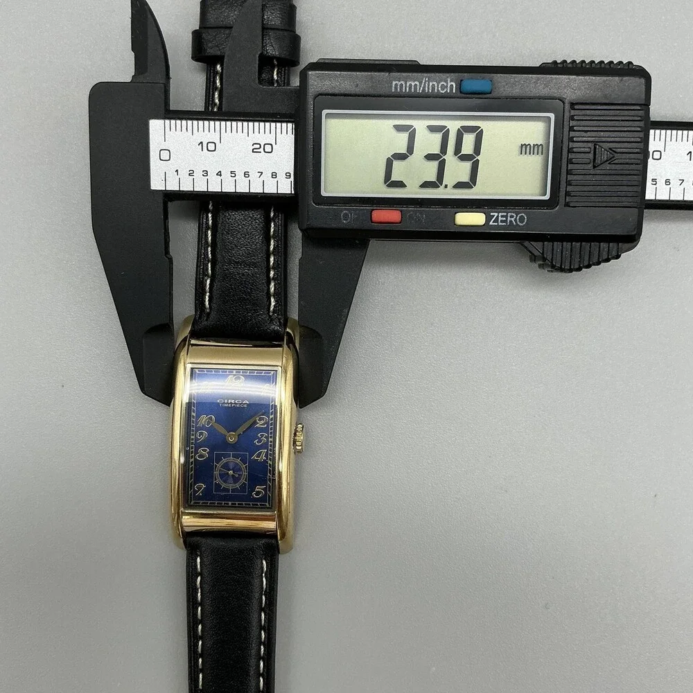Circa Watch Company Mens Watch 24mm Blue Dial Gold Plated Leather New Battery